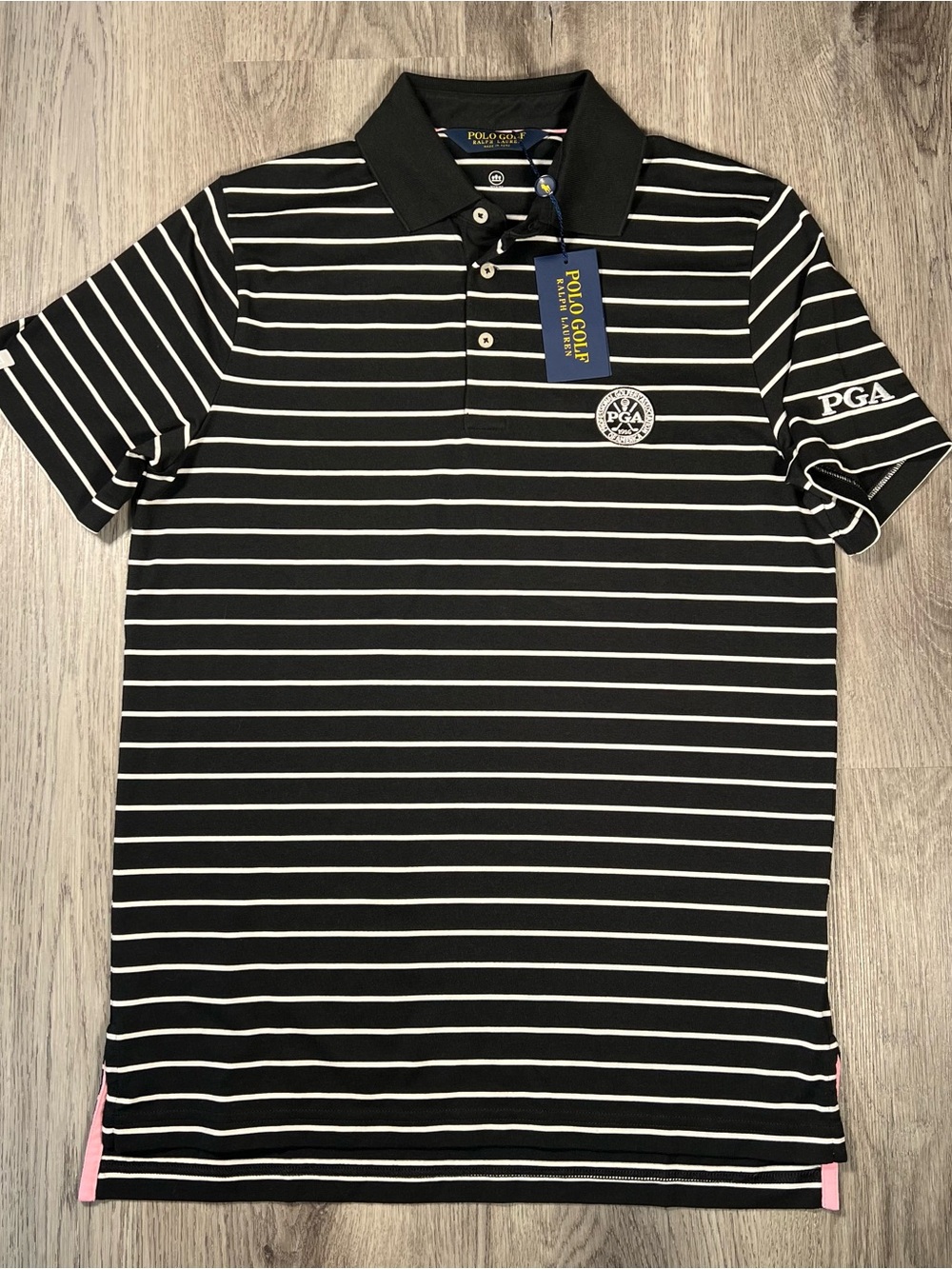 New Polo Golf‎ Ralph Lauren Shirt Mens S Black Striped Performance PGA Biltmore - Picture 2 of 10